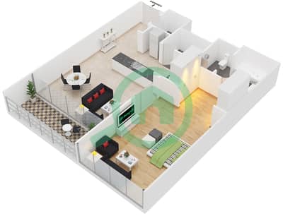 المخططات الطابقية لتصميم النموذج 1E شقة 1 غرفة نوم - السنا 1