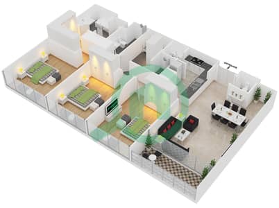 المخططات الطابقية لتصميم النموذج B3 شقة 3 غرف نوم - الندى 2