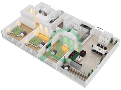 Al Nada 1 - 3 Bedroom Apartment Type 3B Floor plan