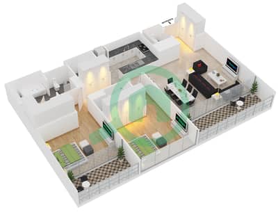 المخططات الطابقية لتصميم النموذج 2F شقة 2 غرفة نوم - الندى 1
