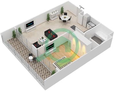 المخططات الطابقية لتصميم النموذج A شقة 1 غرفة نوم - الهديل