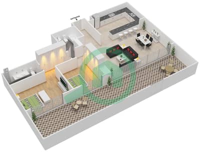 Al Hadeel - 2 Bedroom Apartment Type H Floor plan