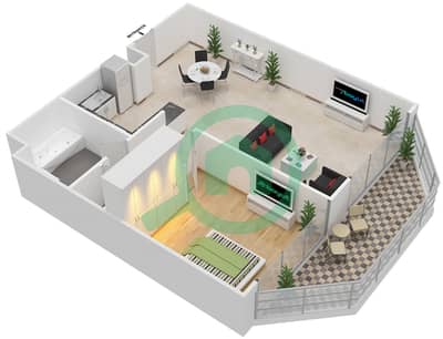Al Hadeel - 1 Bed Apartments Type F Floor plan
