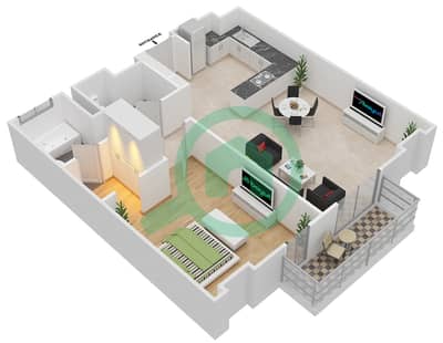 المخططات الطابقية لتصميم النموذج / الوحدة 1B/403 شقة 1 غرفة نوم - البرزة