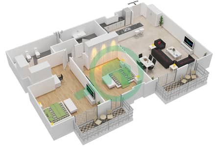 المخططات الطابقية لتصميم النموذج / الوحدة 2I/601 شقة 2 غرفة نوم - البرزة