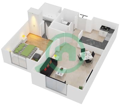 Al Khaleej Village - 1 Bedroom Apartment Type R Floor plan