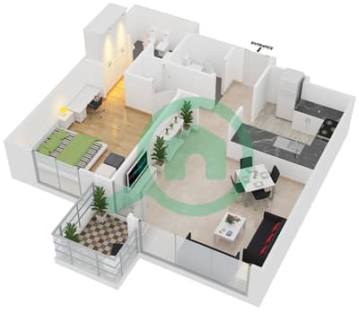 المخططات الطابقية لتصميم النموذج H شقة 1 غرفة نوم - قرية الخليج