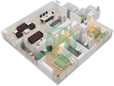 المخططات الطابقية لتصميم النموذج A شقة 2 غرفة نوم - روضة أبوظبي