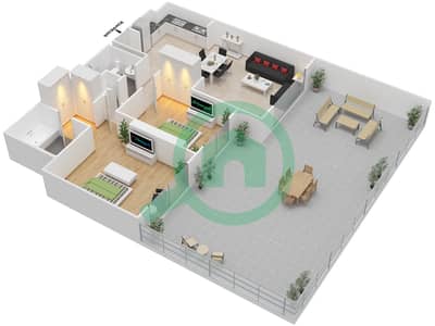 المخططات الطابقية لتصميم النموذج / الوحدة 2C-1/106,107 شقة 2 غرفة نوم - جنة 1 - الساحة الرئيسية