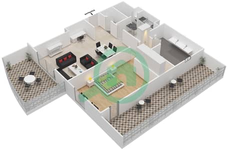 المخططات الطابقية لتصميم النموذج H شقة 1 غرفة نوم - أكوامارين