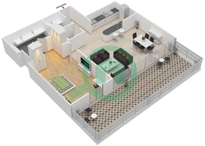 琥珀公寓大楼 - 1 卧室公寓类型E戶型图