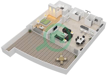 المخططات الطابقية لتصميم النموذج E شقة 1 غرفة نوم - أوشيانا أدرياتيك