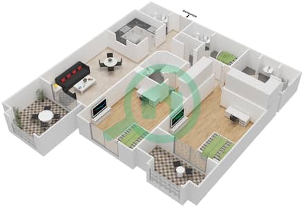 المخططات الطابقية لتصميم النموذج 5 شقة 2 غرفة نوم - مساكن تاج العظمة