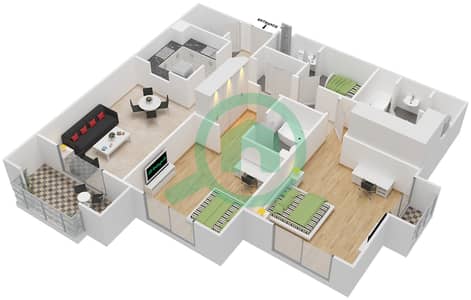 المخططات الطابقية لتصميم النموذج 4 شقة 2 غرفة نوم - مساكن تاج العظمة
