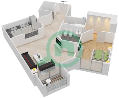 المخططات الطابقية لتصميم النموذج 3 شقة 1 غرفة نوم - مساكن تاج العظمة
