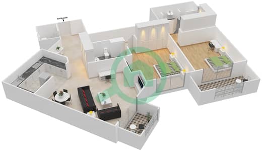المخططات الطابقية لتصميم النموذج 2 شقة 2 غرفة نوم - مساكن تاج العظمة