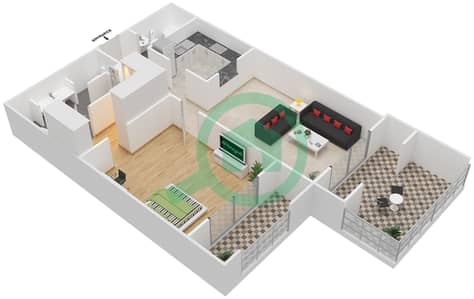 المخططات الطابقية لتصميم النموذج 1 شقة 1 غرفة نوم - مساكن تاج العظمة