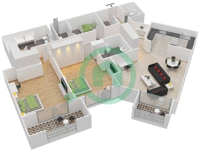 Taj Grandeur Residences - 2 Bedroom Apartment Type 1 Floor plan