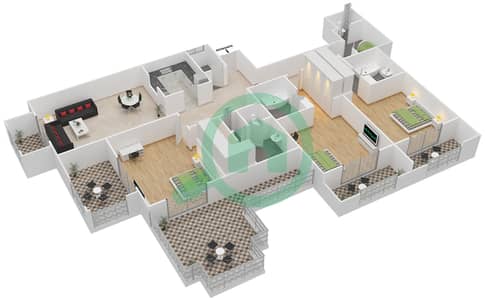 المخططات الطابقية لتصميم النموذج 1 شقة 3 غرف نوم - مساكن تاج العظمة