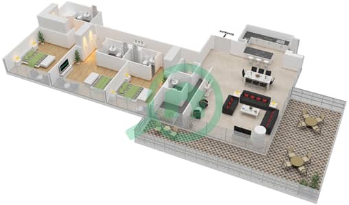 المخططات الطابقية لتصميم الوحدة 2 FLOOR 1 شقة 3 غرف نوم - مساكن سيرينيا الجناح الغربي