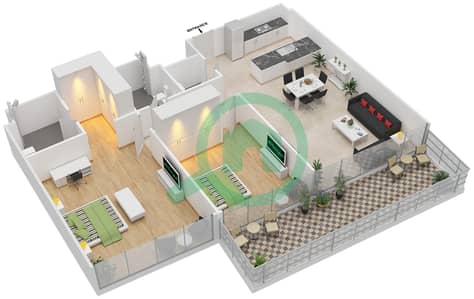 المخططات الطابقية لتصميم الوحدة 6 FLOOR 2-8 شقة 2 غرفة نوم - مساكن سيرينيا الجناح الشمالي
