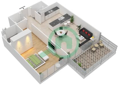 المخططات الطابقية لتصميم الوحدة 10 FLOOR 2-8 شقة 1 غرفة نوم - مساكن سيرينيا الجناح الشمالي
