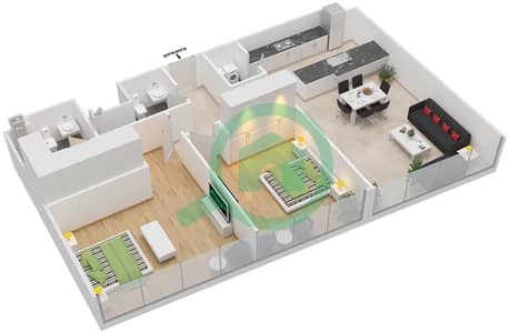 المخططات الطابقية لتصميم الوحدة 5 GROUND FLOOR شقة 2 غرفة نوم - مساكن سيرينيا الجناح الشمالي