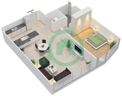 المخططات الطابقية لتصميم الوحدة 2 GROUND FLOOR شقة 1 غرفة نوم - مساكن سيرينيا الجناح الشمالي