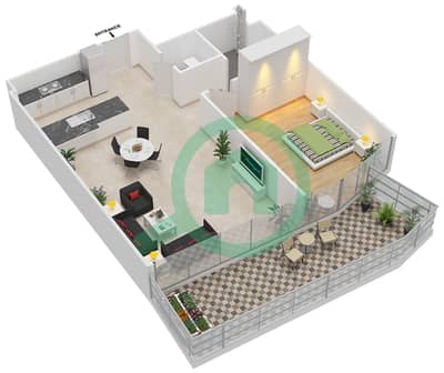 المخططات الطابقية لتصميم الوحدة 2 FLOOR 1 شقة 1 غرفة نوم - مساكن سيرينيا الجناح الشمالي