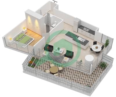 المخططات الطابقية لتصميم الوحدة 1 FLOOR 1 شقة 1 غرفة نوم - مساكن سيرينيا الجناح الشمالي