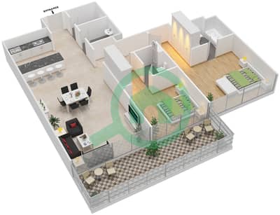 المخططات الطابقية لتصميم الوحدة 4 FLOOR 2-8 شقة 2 غرفة نوم - مساكن سيرينيا الجناح الشرقي