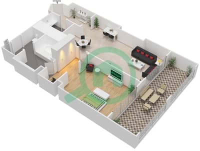 المخططات الطابقية لتصميم النموذج 4 شقة 1 غرفة نوم - جميرا زعبيل سراي