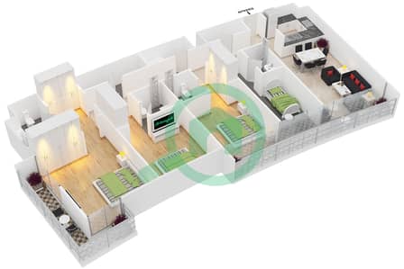 المخططات الطابقية لتصميم النموذج 3 شقة 3 غرف نوم - سيفن ريزيدنسز
