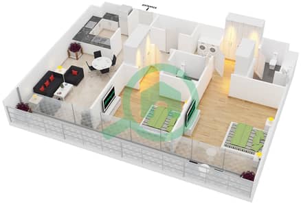 المخططات الطابقية لتصميم النموذج 2 شقة 2 غرفة نوم - سيفن ريزيدنسز