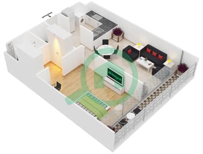 المخططات الطابقية لتصميم النموذج 1 شقة 1 غرفة نوم - سيفن ريزيدنسز