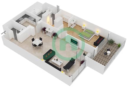 The Royal Amwaj Resort & Spa - 1 Bedroom Apartment Type B Floor plan