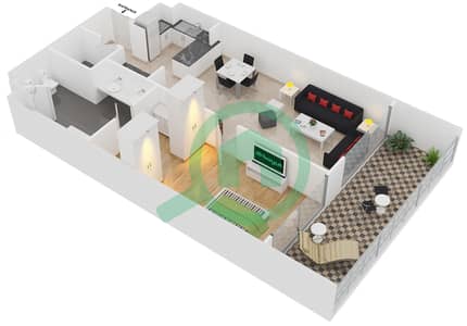 المخططات الطابقية لتصميم النموذج A شقة 1 غرفة نوم - منتجع و سبا ذا رويال أمواج
