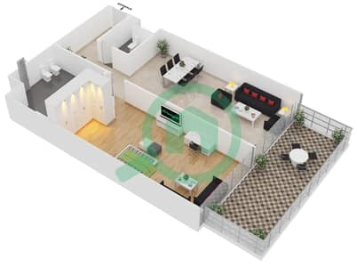 المخططات الطابقية لتصميم النموذج B HOTEL UNIT شقة 1 غرفة نوم - فايسروي سجنتشر ريزيدنس