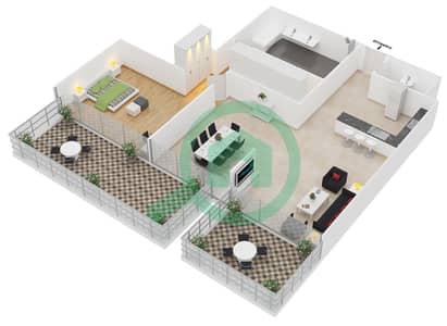 المخططات الطابقية لتصميم النموذج D HOTEL UNIT شقة 1 غرفة نوم - فايسروي سجنتشر ريزيدنس