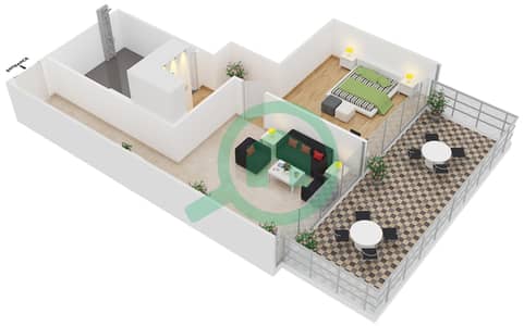المخططات الطابقية لتصميم النموذج A HOTEL UNIT شقة 1 غرفة نوم - فايسروي سجنتشر ريزيدنس