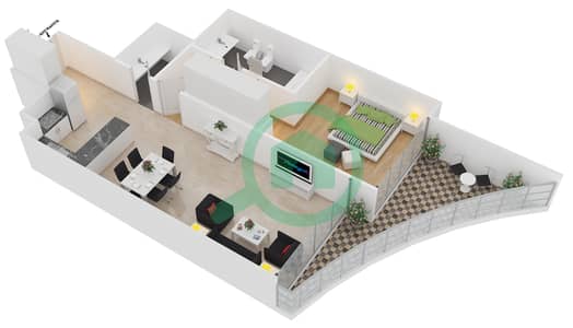 المخططات الطابقية لتصميم الوحدة 5 FLOOR 3,5,7 شقة 1 غرفة نوم - رويال باي من عزيزي