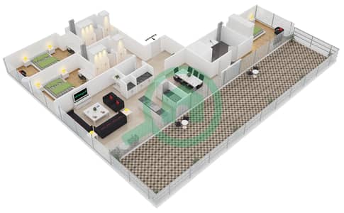 المخططات الطابقية لتصميم النموذج H3C شقة 3 غرف نوم - ذا 8