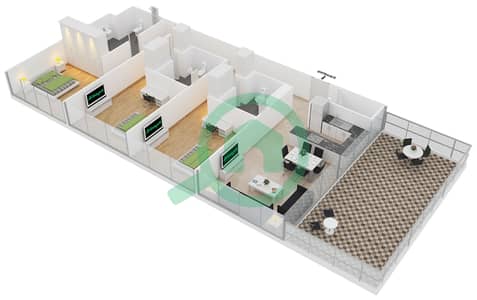 المخططات الطابقية لتصميم النموذج H3B شقة 3 غرف نوم - ذا 8