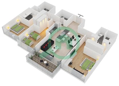 المخططات الطابقية لتصميم النموذج 3A شقة 3 غرف نوم - ذا 8