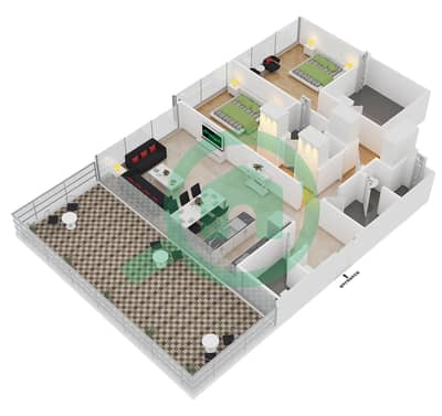 المخططات الطابقية لتصميم النموذج 2C شقة 2 غرفة نوم - ذا 8