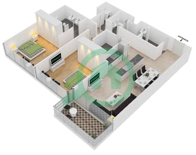 المخططات الطابقية لتصميم النموذج 2B شقة 2 غرفة نوم - ذا 8