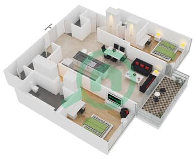 المخططات الطابقية لتصميم النموذج 2A شقة 2 غرفة نوم - ذا 8
