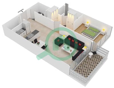 المخططات الطابقية لتصميم النموذج 1B شقة 1 غرفة نوم - ذا 8
