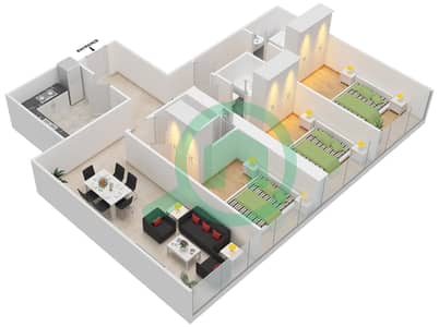 المخططات الطابقية لتصميم النموذج 4-5 شقة 3 غرف نوم - برج لطيفة