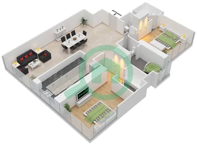 المخططات الطابقية لتصميم النموذج 1-8 شقة 2 غرفة نوم - برج لطيفة